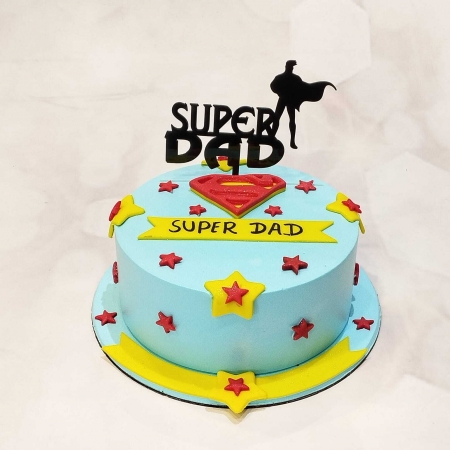 CAKE WITH SUPER DAD TOPPER 