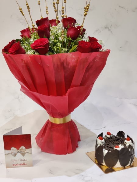 BLACK FOREST CAKE AND BOUQUET