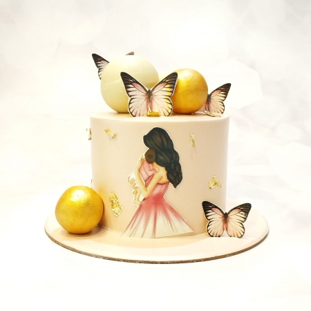 MOTHER'S DAY CAKE WITH BUTTERFLY AND GOLDEN BALLS