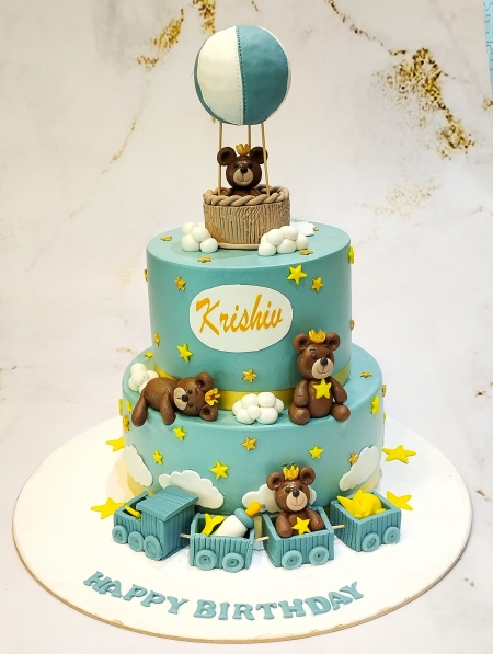 TEDDY IN HOT AIR BALLON THEME CAKE