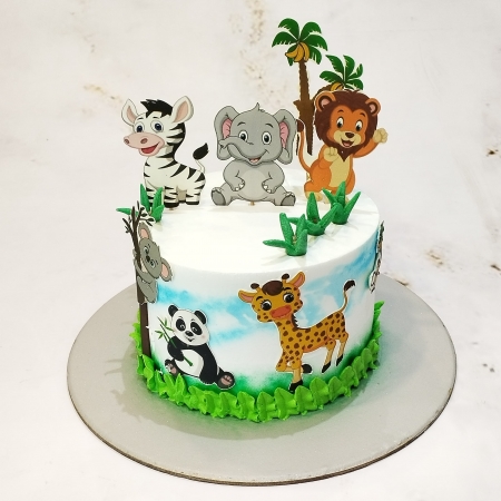JUNGLE THEME CAKE WITH EDIBLE PRINTED TOPPER 