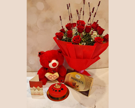 CAKE ,BOUQUET AND TEDDY BEAR COMBO